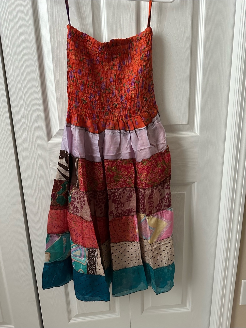 Advance Apparels Orange and Teal Patchwork Smocked Dress